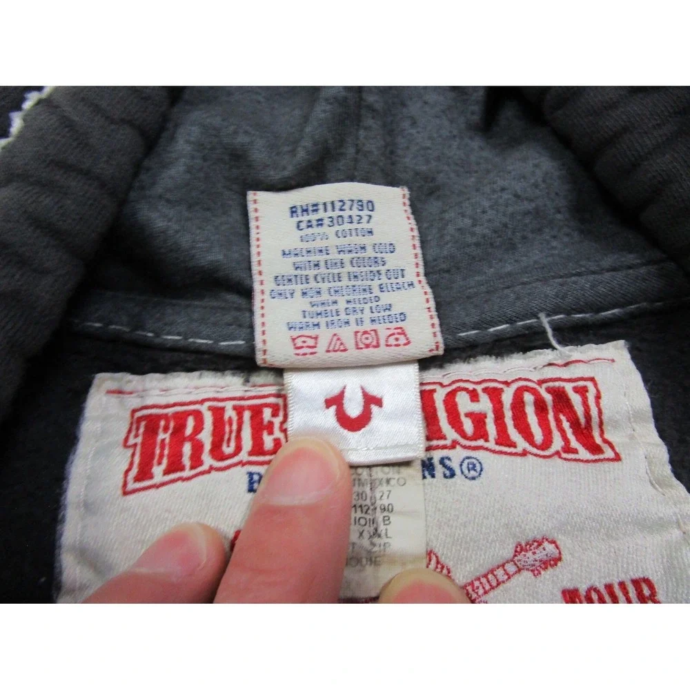 True Religion Men's Big T Hoodie‎ 3XL Full Zip Vintage Y2K 